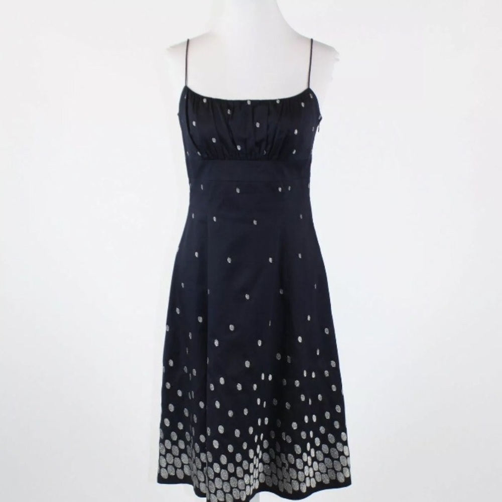 Ann Taylor Navy Spaghetti-Strap Midi Dress with Silver Dot fits like 8